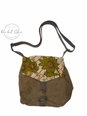 Rachel Elise Olive Canvas Floral Crossbody Bag